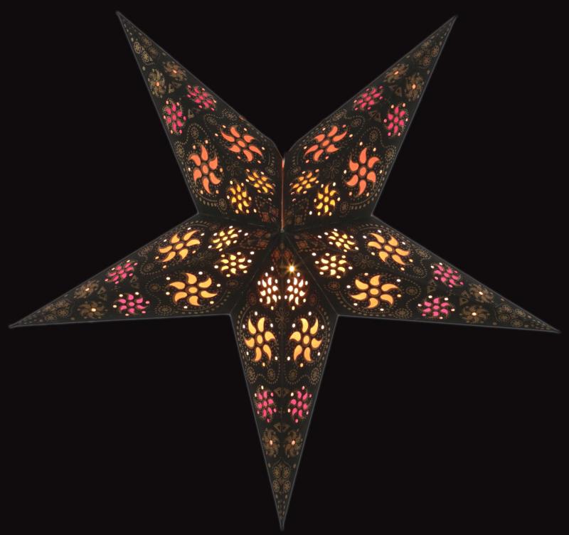 Baby Madras Black - Foldable glowing Paperstar with 5 points, 40 cm